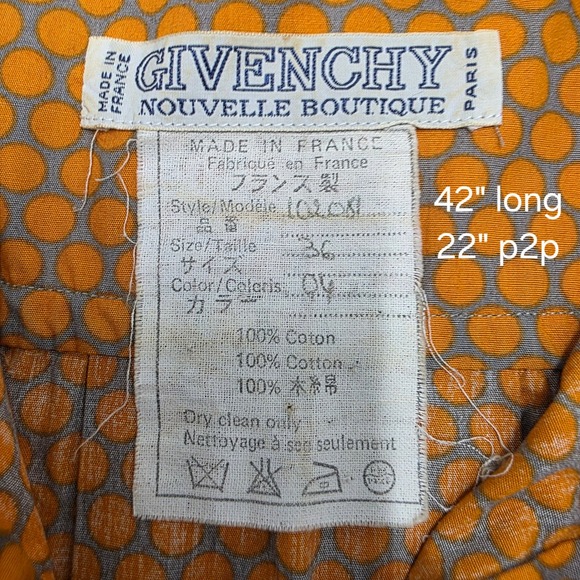 Givenchy Nouvelle Boutique Vintage Dress Orange Polka Dot Long Sleeve - Picture 1 of 7